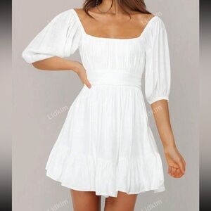 SHEIN white square ruffle neck dress